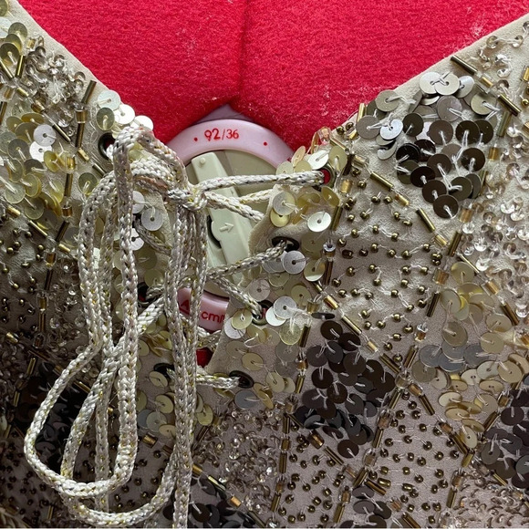 Venus sequence beaded tan top velvet skirt body on evening/club dress size 2 - Picture 15 of 16